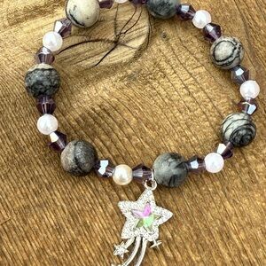 Elegant Star Charm with spiderweb jasper Beaded Bracelet